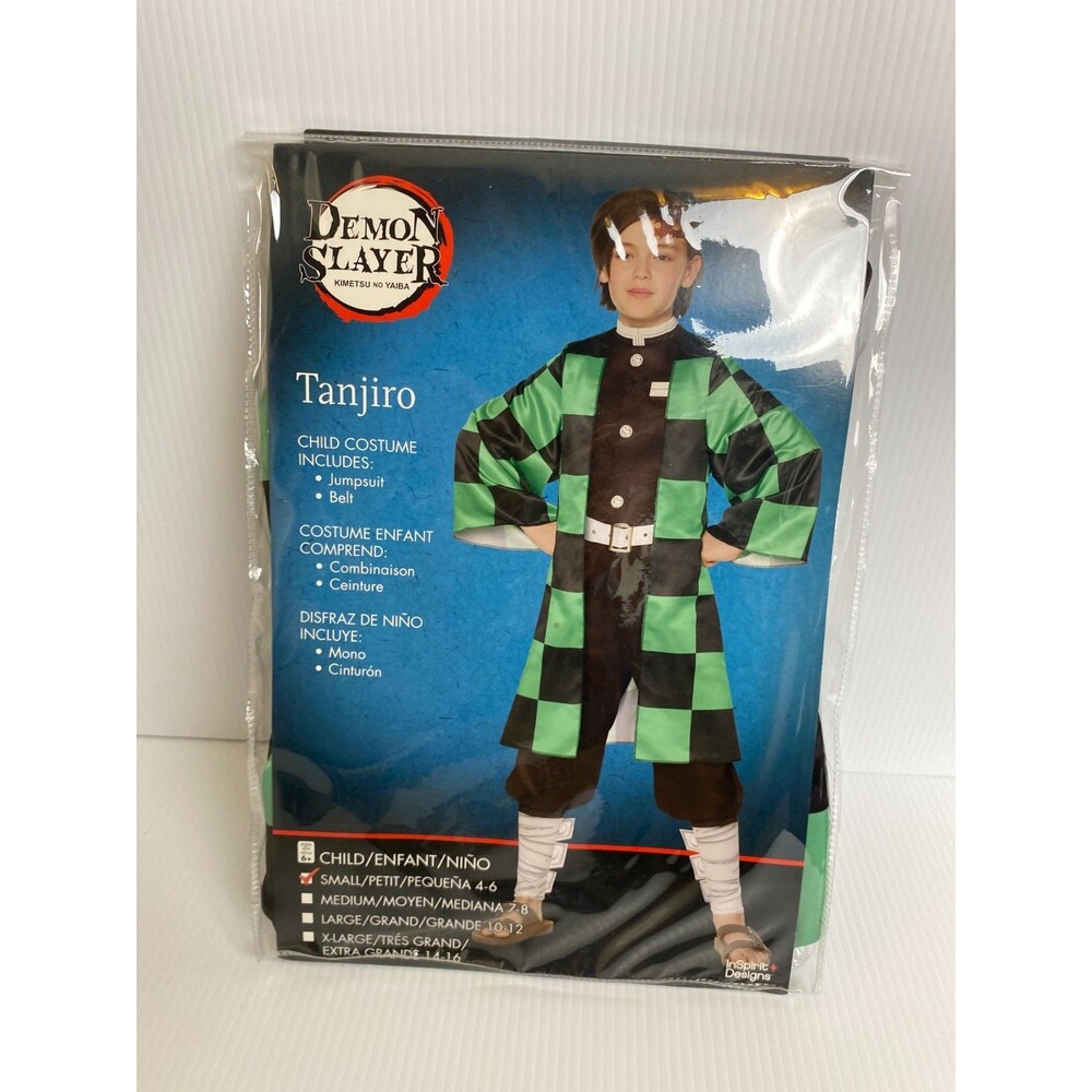 Demon Slayer Tanjiro Child Halloween Costume Jumpsuit & Belt Size Small 4-6